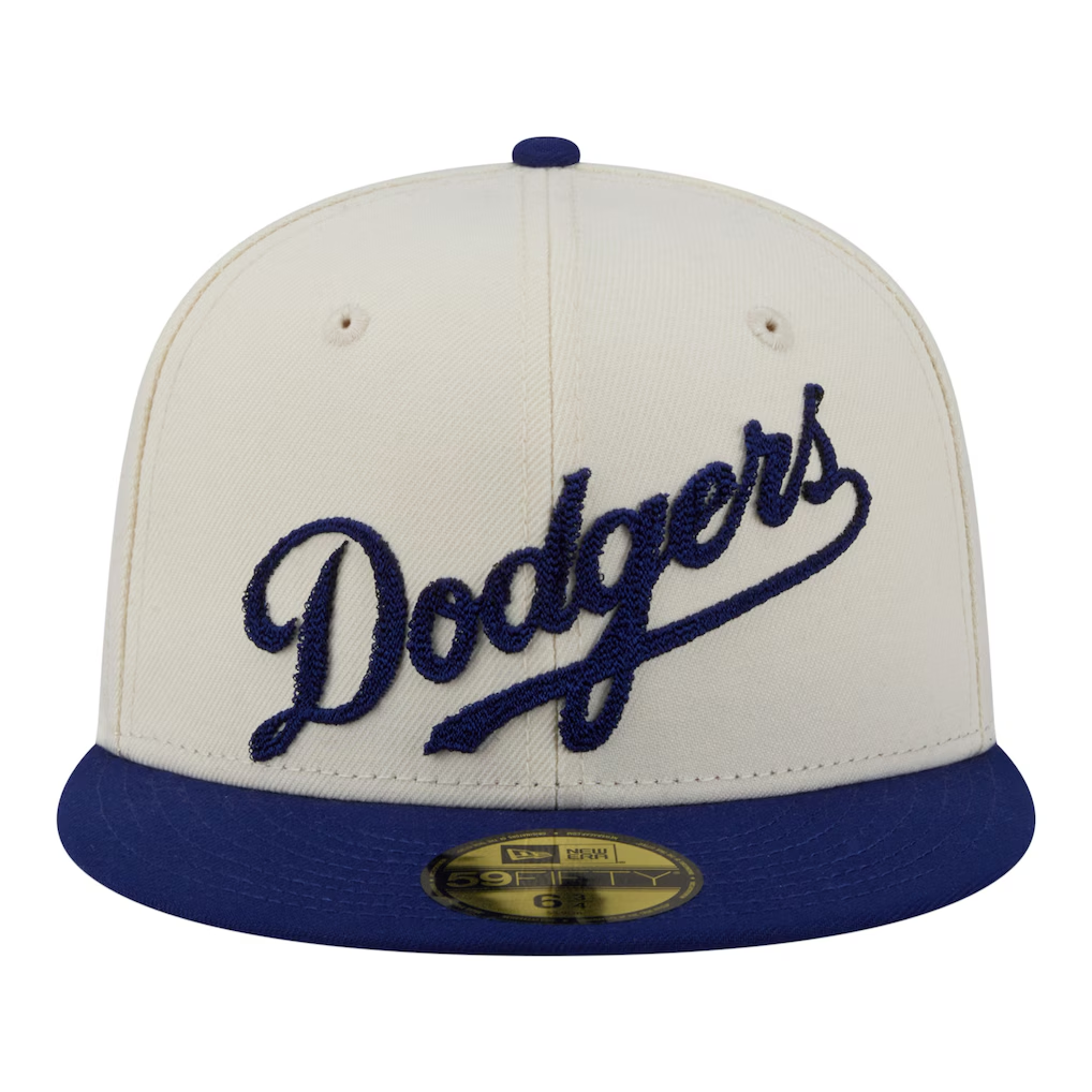 LOS ANGELES DODGERS NEW ERA TWO-TONE STITCH 59FIFTY FITTED HAT - CHROME WHITE/BLUE
