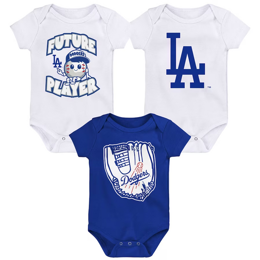 LOS ANGELES DODGERS NEWBORN MINOR LEAGUE PLAYER 3 PIECE ONESIE SET