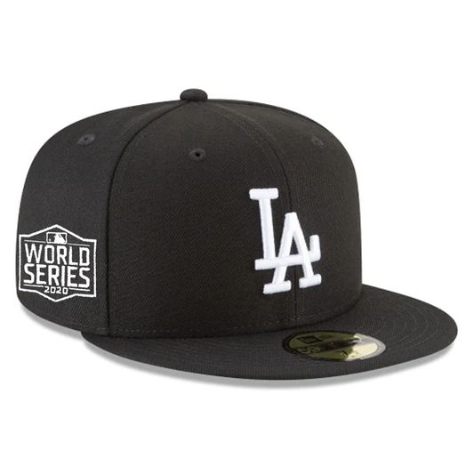 GORRA AJUSTADA 59FIFTY DE LA SERIE MUNDIAL 2020 CON PARCHE LATERAL DE LOS ANGELES DODGERS - NEGRO/BLANCO