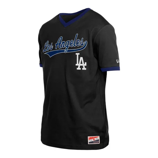 LOS ANGELES DODGERS TEAM SCRIPT V-NECK T-SHIRT - BLACK
