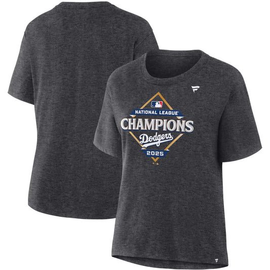 LOS ANGELES DODGERS WOMEN'S 2025 NATIONAL LEAGUE CHAMPIONS LOCKER ROOM T-SHIRT - GRAY