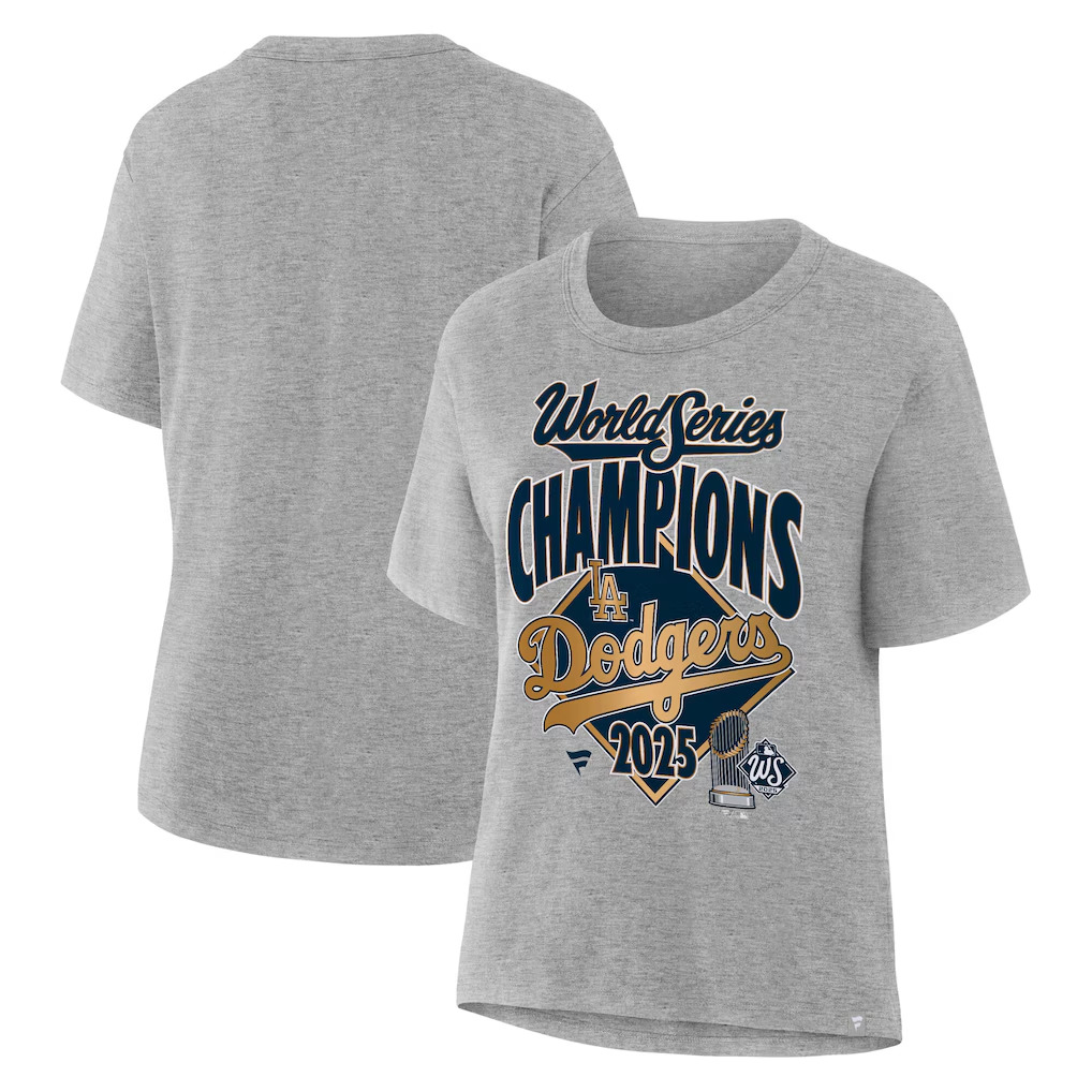 LOS ANGELES DODGERS WOMEN'S 2025 WORLD SERIES CHAMPIONS LOCKER ROOM REPLICA T-SHIRT - STEEL