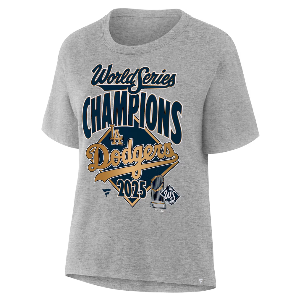 LOS ANGELES DODGERS WOMEN'S 2025 WORLD SERIES CHAMPIONS LOCKER ROOM REPLICA T-SHIRT - STEEL