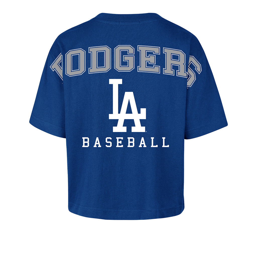LOS ANGELES DODGERS WOMEN'S '47 BRAND BACK OUT CITY CROP T-SHIRT - BLUE