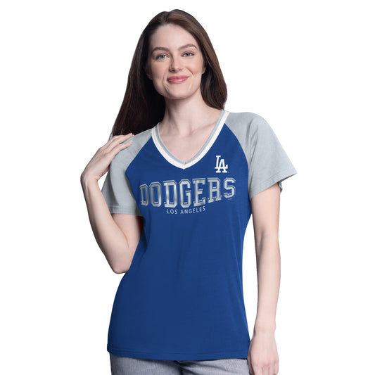 LOS ANGELES DODGERS WOMEN'S BALL PARK V-NECK T-SHIRT - BLUE