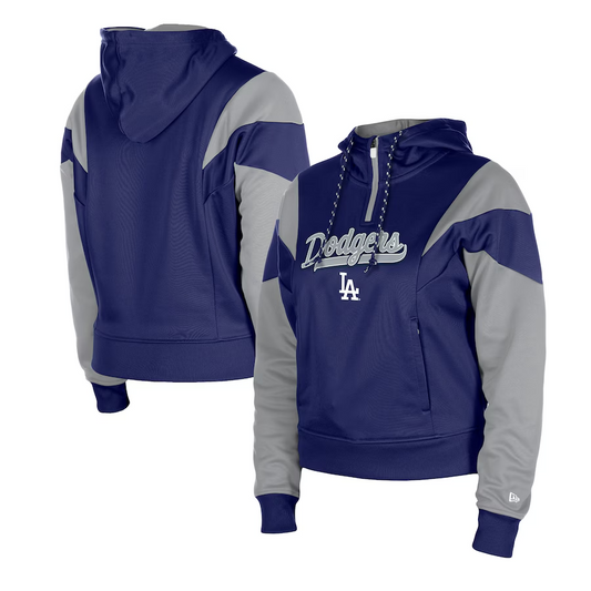 LOS ANGELES DODGERS WOMEN'S COLOR BLOCK FLEECE 1/4 ZIP HOODED SWEATSHIRT