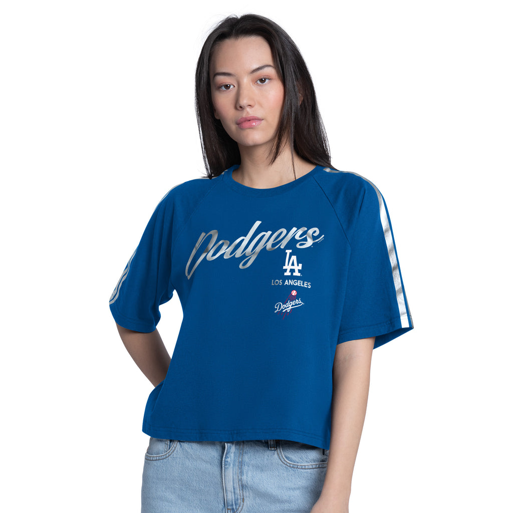 LOS ANGELES DODGERS WOMEN'S G-III 4HER BY CARL BANKS CLASSIC PLAY CROPPED T-SHIRT  - BLUE