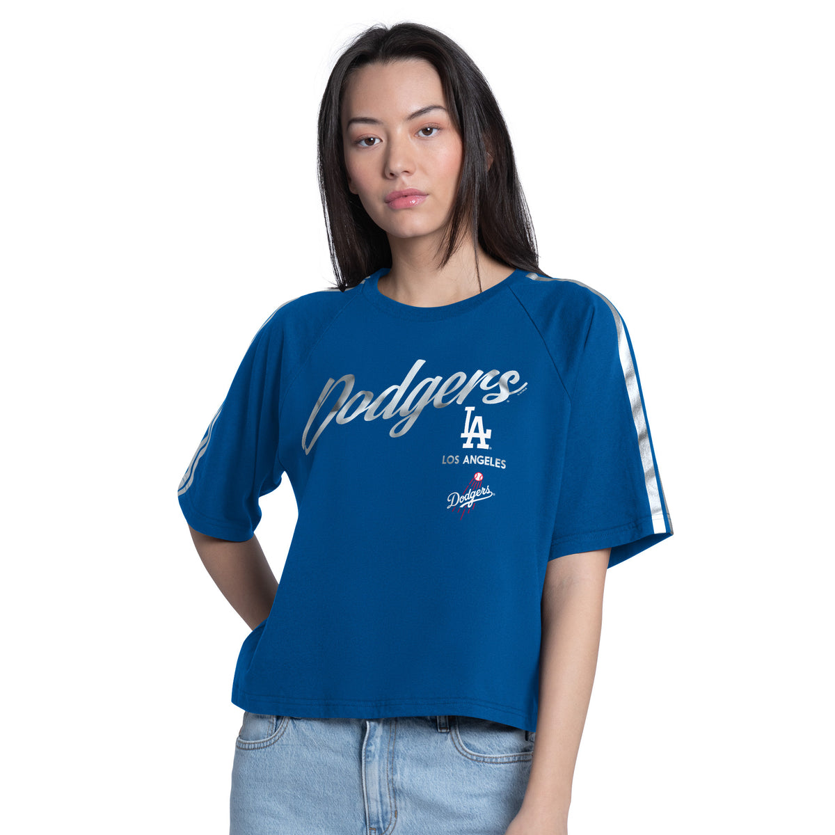 LOS ANGELES DODGERS WOMEN'S G-III 4HER BY CARL BANKS CLASSIC PLAY CROPPED T-SHIRT  - BLUE