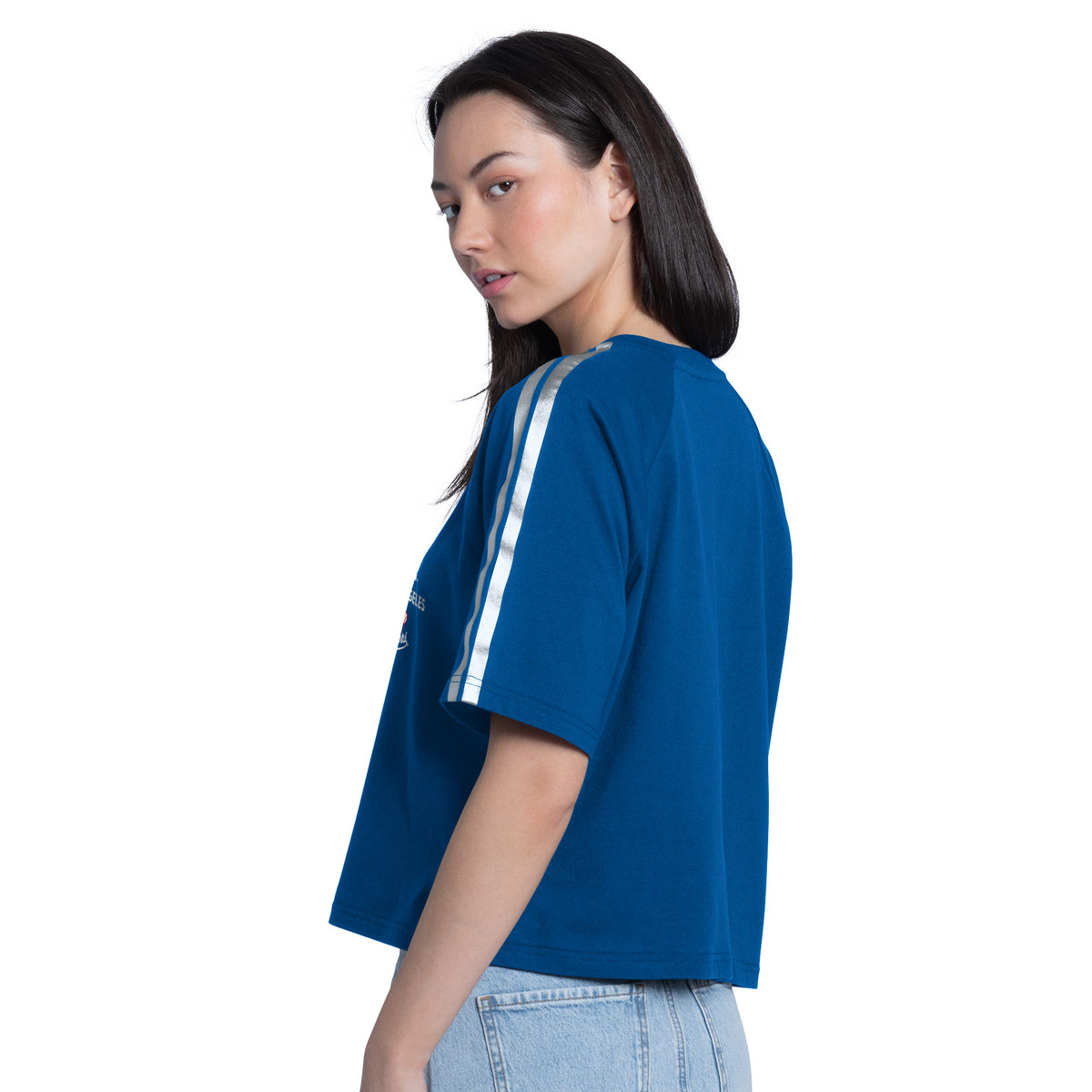 LOS ANGELES DODGERS WOMEN'S G-III 4HER BY CARL BANKS CLASSIC PLAY CROPPED T-SHIRT  - BLUE