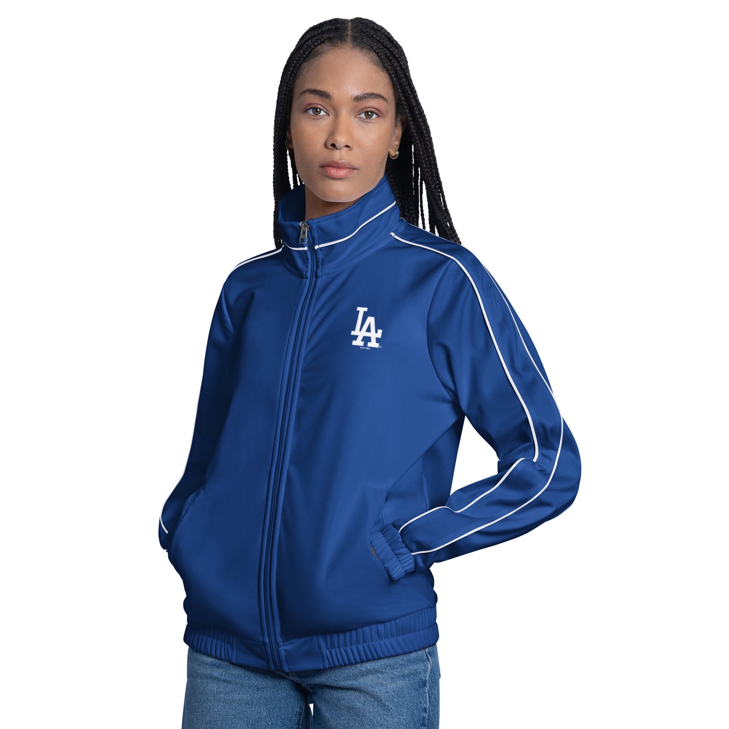 LOS ANGELES DODGERS WOMEN'S G-III 4HER BY CARL BANKS CROWD WAVE TRACK JACKET - BLUE