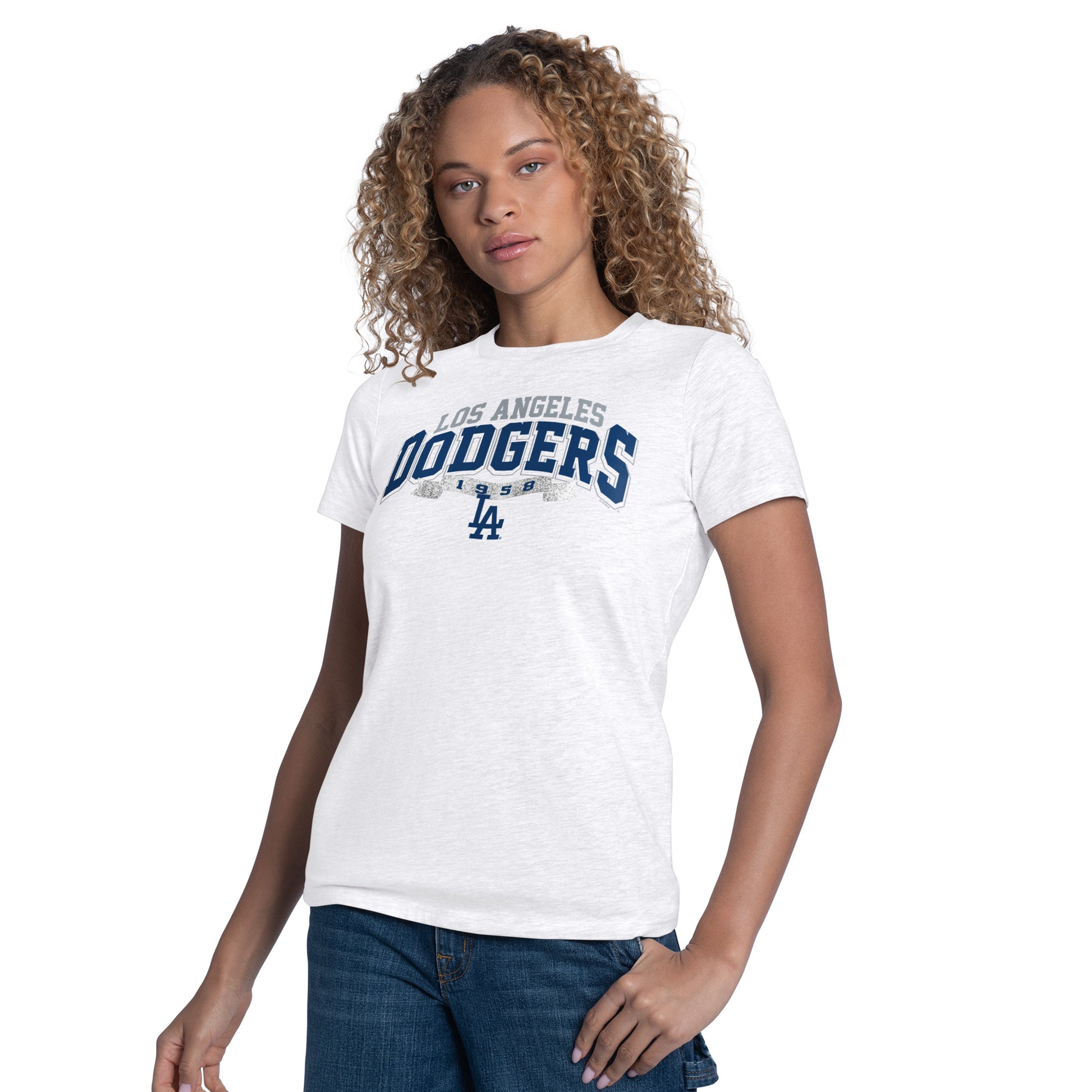 LOS ANGELES DODGERS WOMEN'S G-III 4HER BY CARL BANKS GOAL T-SHIRT - OATMEAL