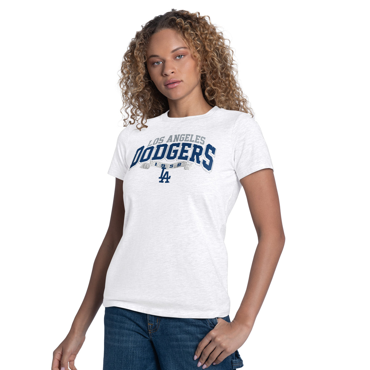 LOS ANGELES DODGERS WOMEN'S G-III 4HER BY CARL BANKS GOAL T-SHIRT - OATMEAL