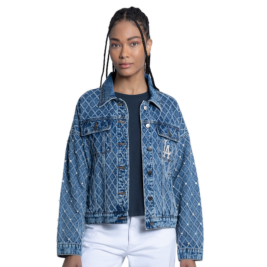 LOS ANGELES DODGERS WOMEN'S G-III 4HER BY CARL BANKS MAJOR LEAGUE DENIM JACKET - DENIM