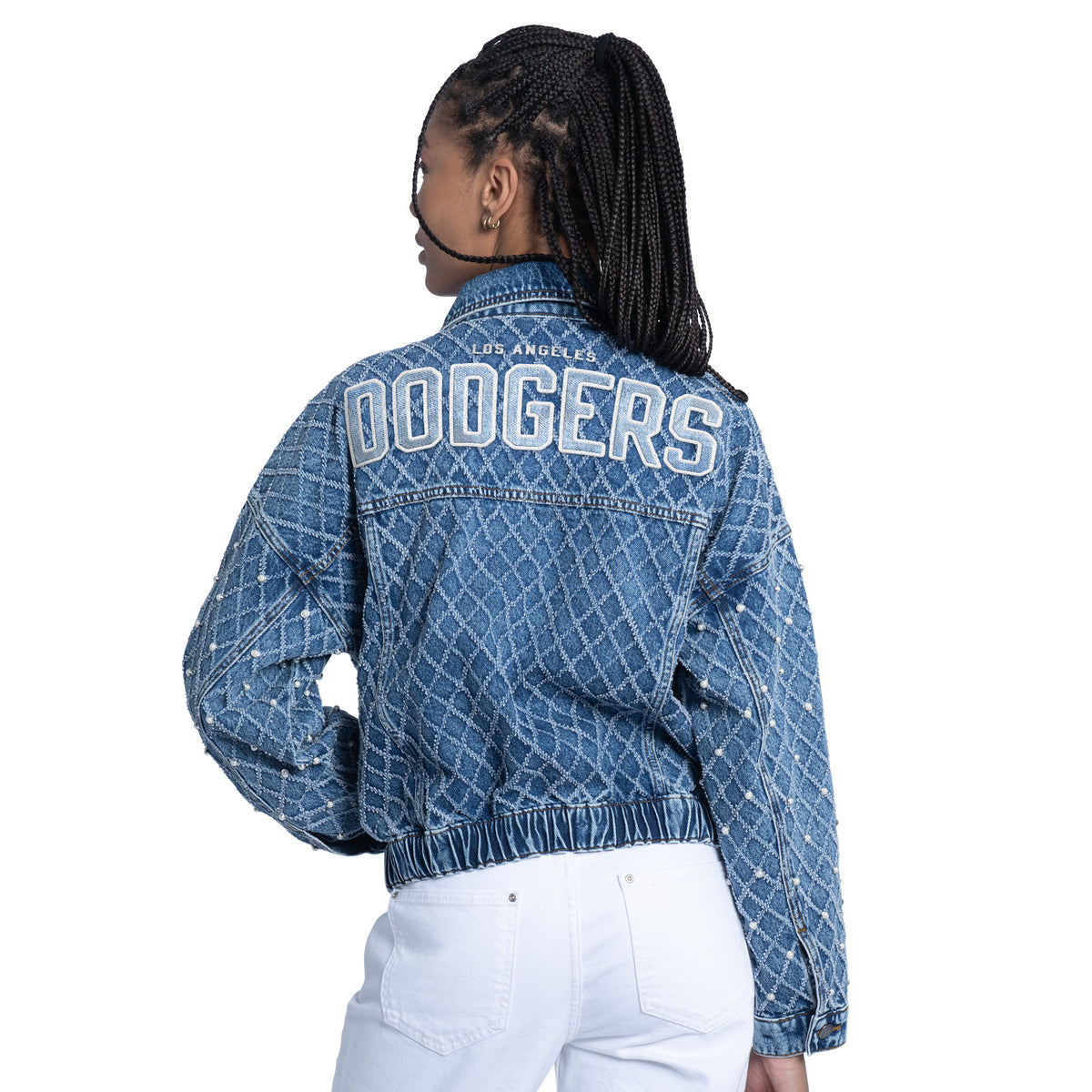 LOS ANGELES DODGERS WOMEN'S G-III 4HER BY CARL BANKS MAJOR LEAGUE DENIM JACKET - DENIM