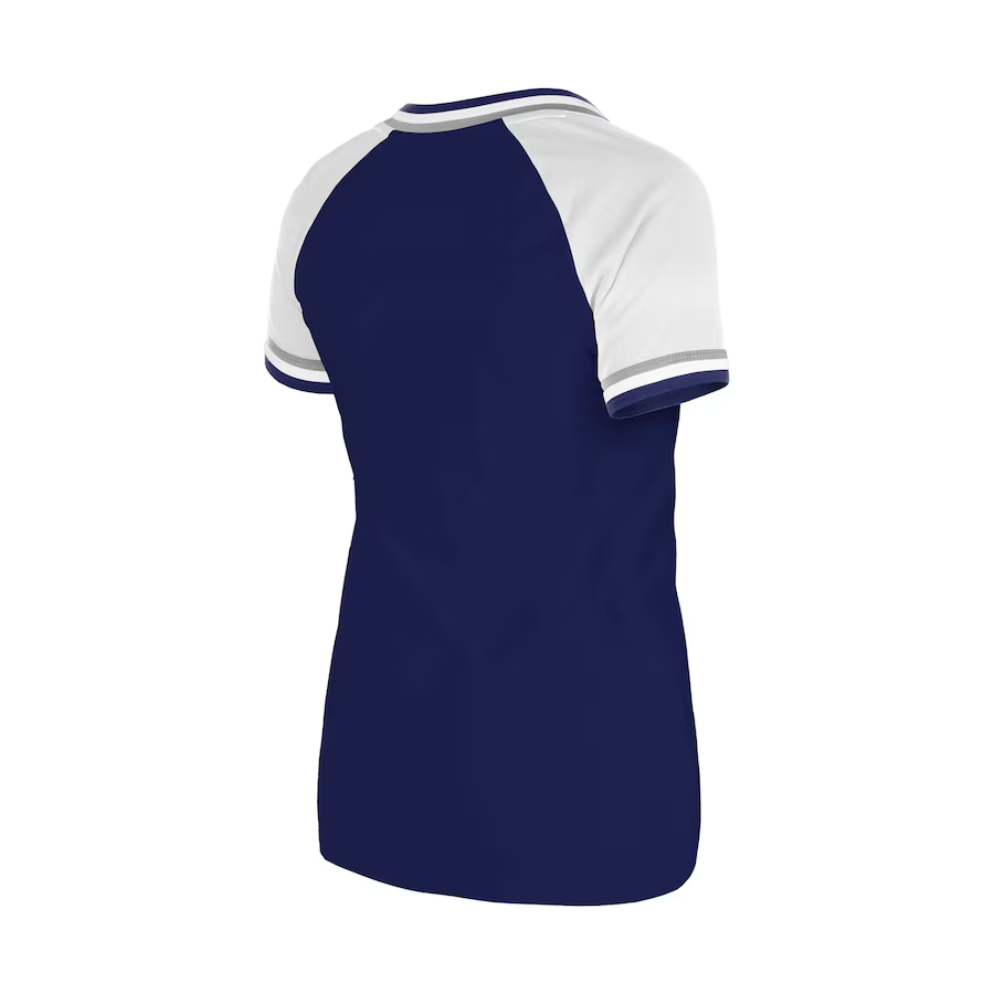 LOS ANGELES DODGERS WOMEN'S GLITTER SCRIPT RAGLAN V-NECK T-SHIRT - BLUE