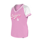 LOS ANGELES DODGERS WOMEN'S GLITTER SCRIPT RAGLAN V-NECK T-SHIRT - PINK