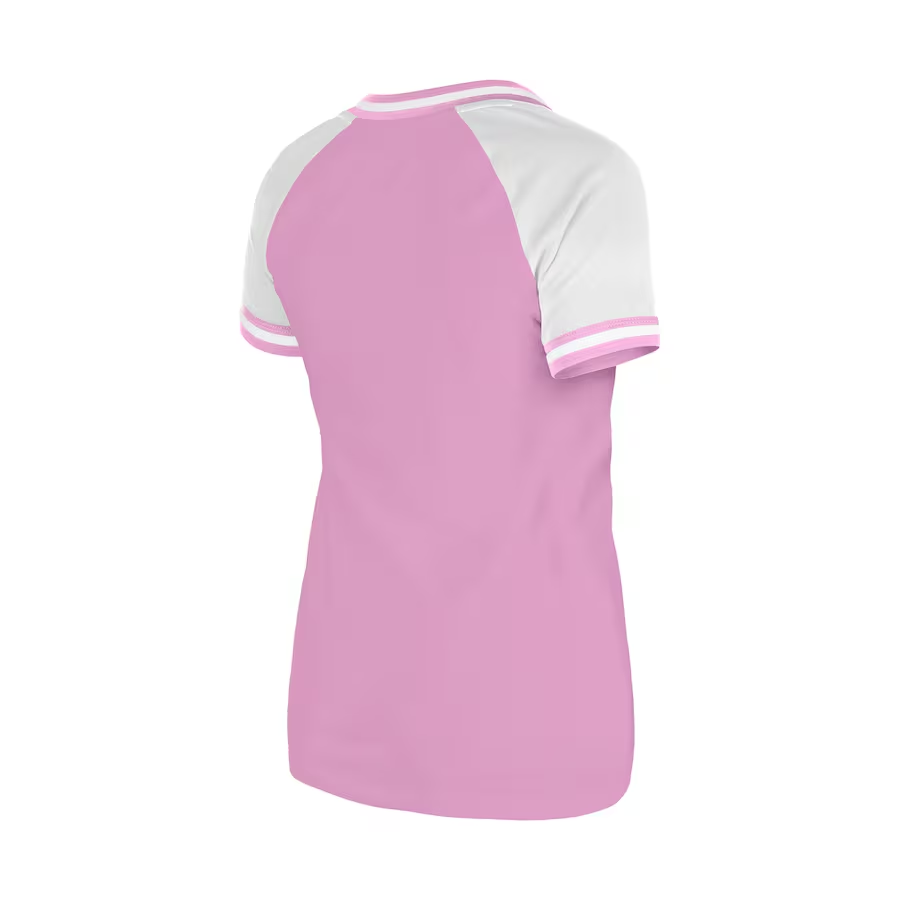 LOS ANGELES DODGERS WOMEN'S GLITTER SCRIPT RAGLAN V-NECK T-SHIRT - PINK