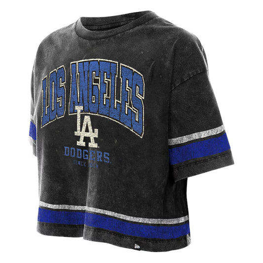 LOS ANGELES DODGERS WOMEN'S NEW ERA LIFE STYLE STONE WASH BOXY CROPPED T-SHIRT - BLACK