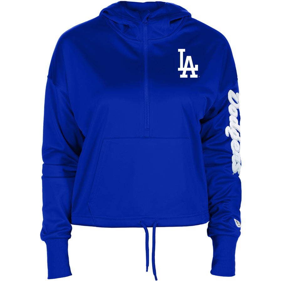 LOS ANGELES DODGERS WOMEN'S QUARTER ZIP SCRIPT SLEEVE PULLOVER SWEATSHIRT