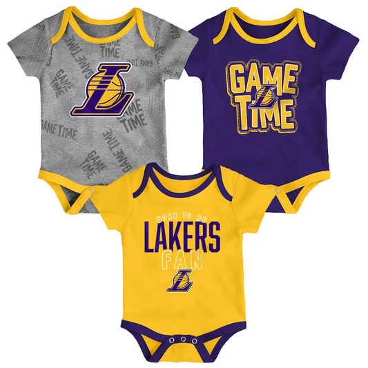LOS ANGELES LAKERS INFANT GAME TIME 3-PIECE ONESIE SET
