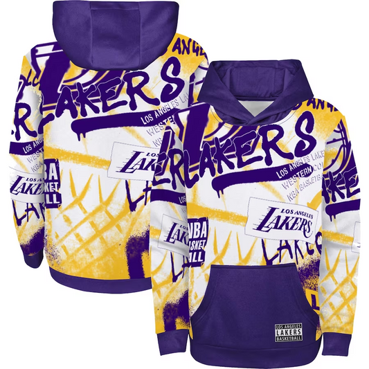 LOS ANGELES LAKERS KIDS SPRAY BALL SUBLIMATED HOODED SWEATSHIRT