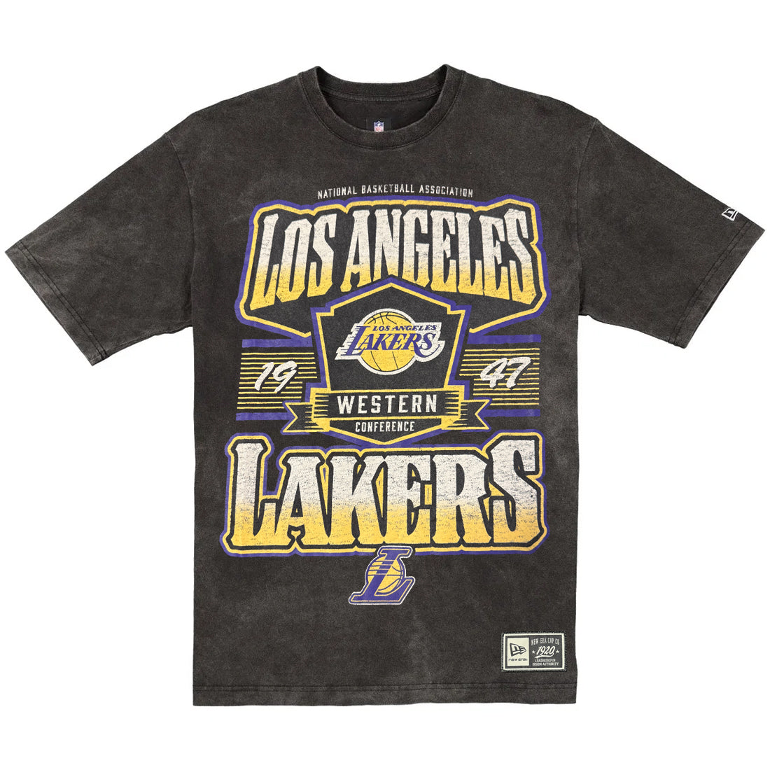 LOS ANGELES LAKERS MEN'S NEW ERA THROWBACK ACID WASH T-SHIRT - BLACK