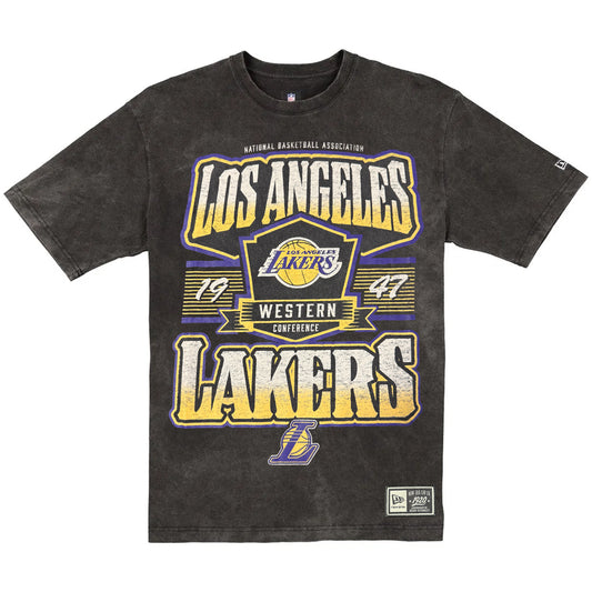LOS ANGELES LAKERS MEN'S NEW ERA THROWBACK ACID WASH T-SHIRT - BLACK