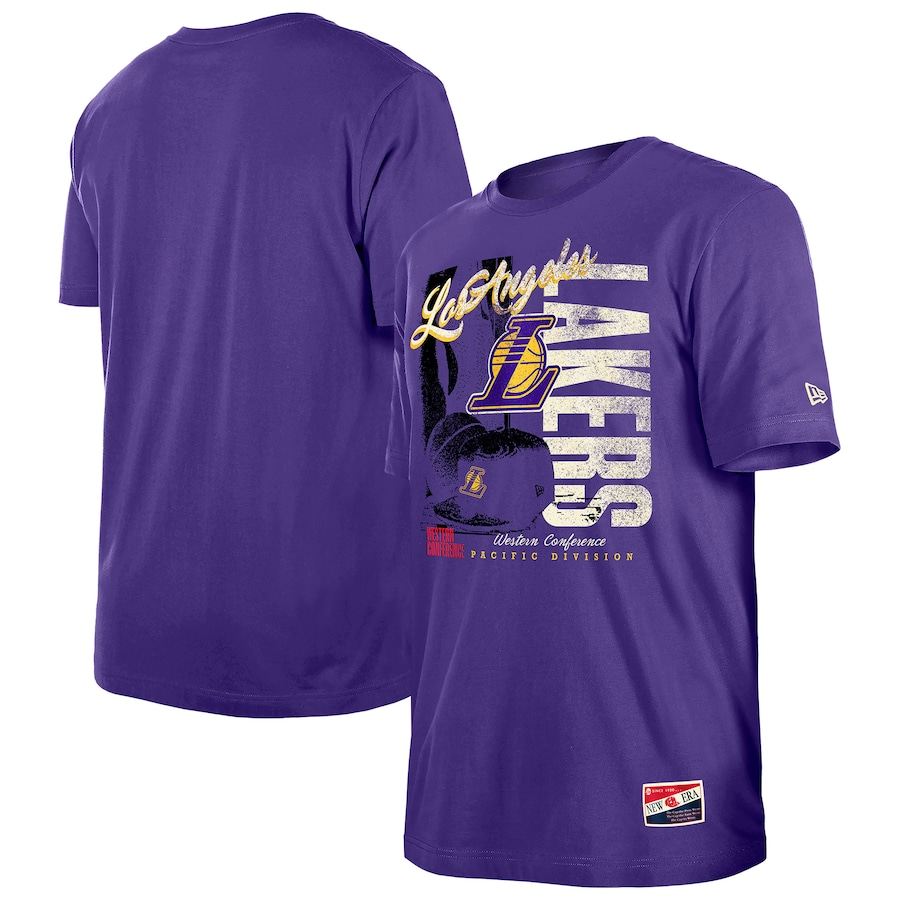LOS ANGELES LAKERS MEN'S NEW ERA THROWBACK T-SHIRT - PURPLE