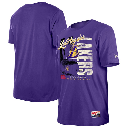 LOS ANGELES LAKERS MEN'S NEW ERA THROWBACK T-SHIRT - PURPLE