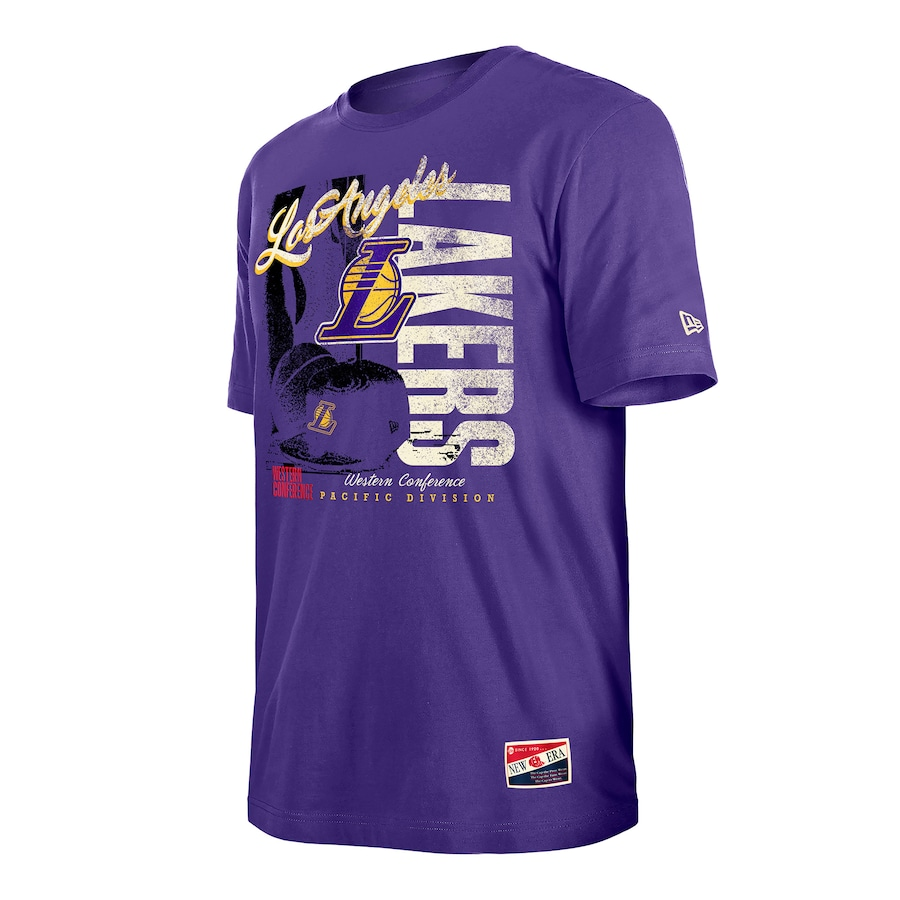 LOS ANGELES LAKERS MEN'S NEW ERA THROWBACK T-SHIRT - PURPLE