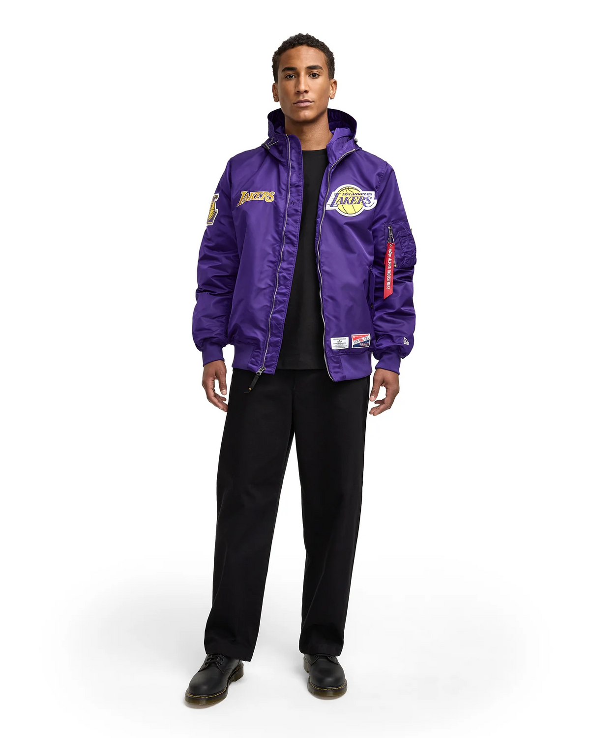 LOS ANGELES LAKERS MEN'S NEWERA X ALPHA INDUSTRIES L-2B HOODED BOMBER JACKET - PURPLE