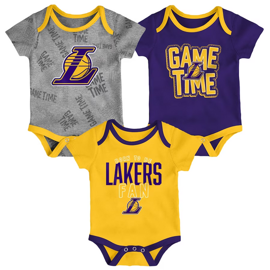 LOS ANGELES LAKERS NEWBORN GAME TIME 3-PIECE ONESIE SET