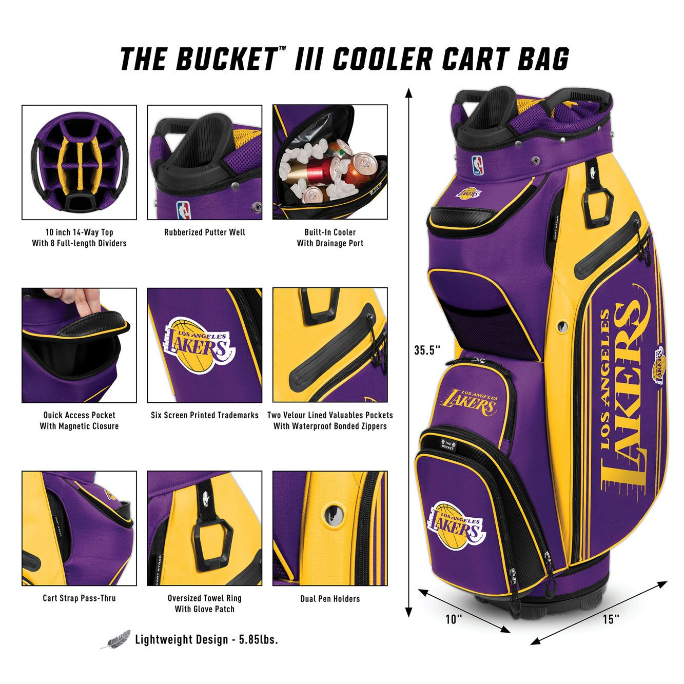 LOS ANGELES LAKERS TEAM EFFORT BUCKET III COOLER CART GOLF BAG