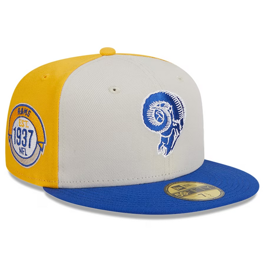 GORRA EQUIPADA 59FIFTY HISTÓRICA DE LA LÍNEA LATERAL DE LOS ANGELES RAMS 2023