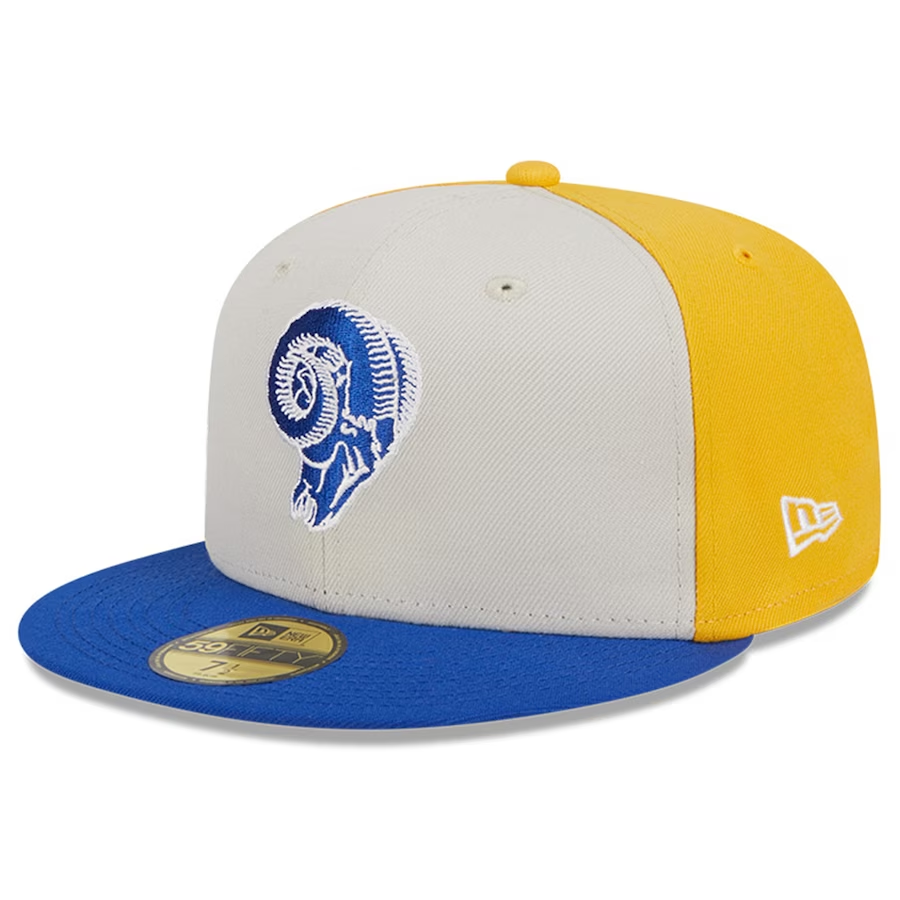 Men's New Era Cream/Royal Los Angeles Rams 2023 Sideline Historic 59FIFTY Fitted Hat