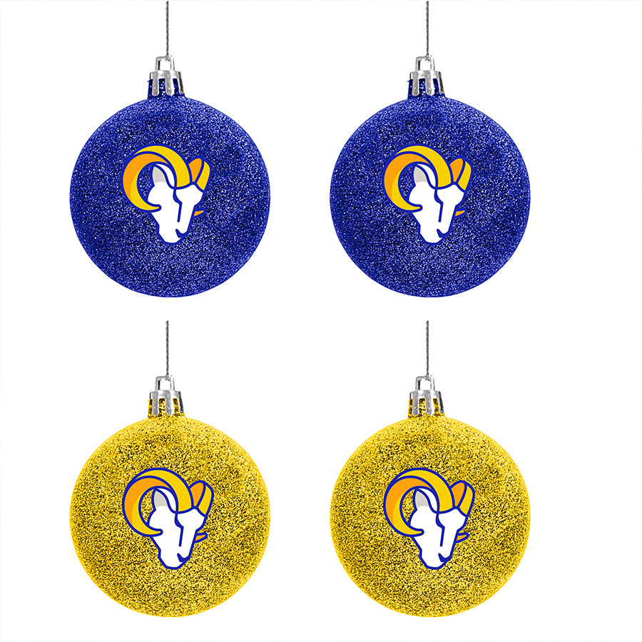 LOS ANGELES RAMS 4 PACK GLITTER BALL ORNAMENT SET