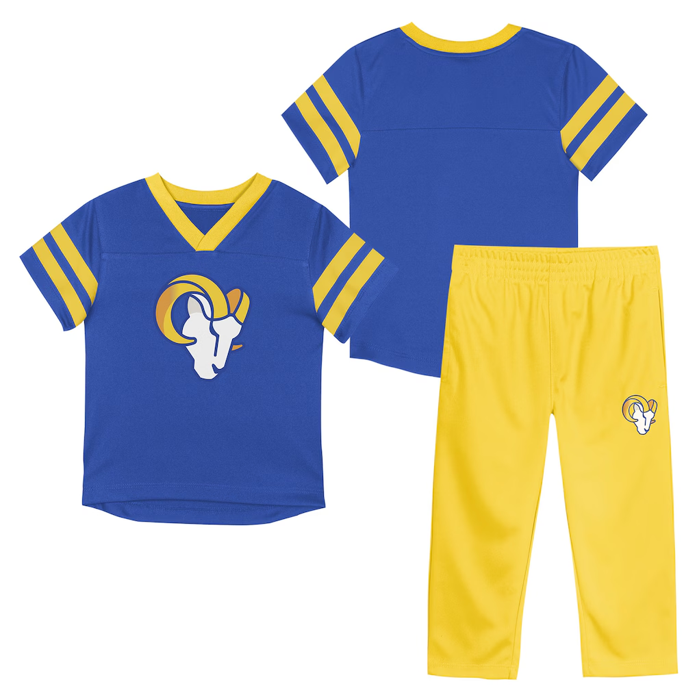 LOS ANGELES RAMS INFANT OUTERSTUFF RED ZONE T-SHIRT & PANT SET - ROYAL/GOLD