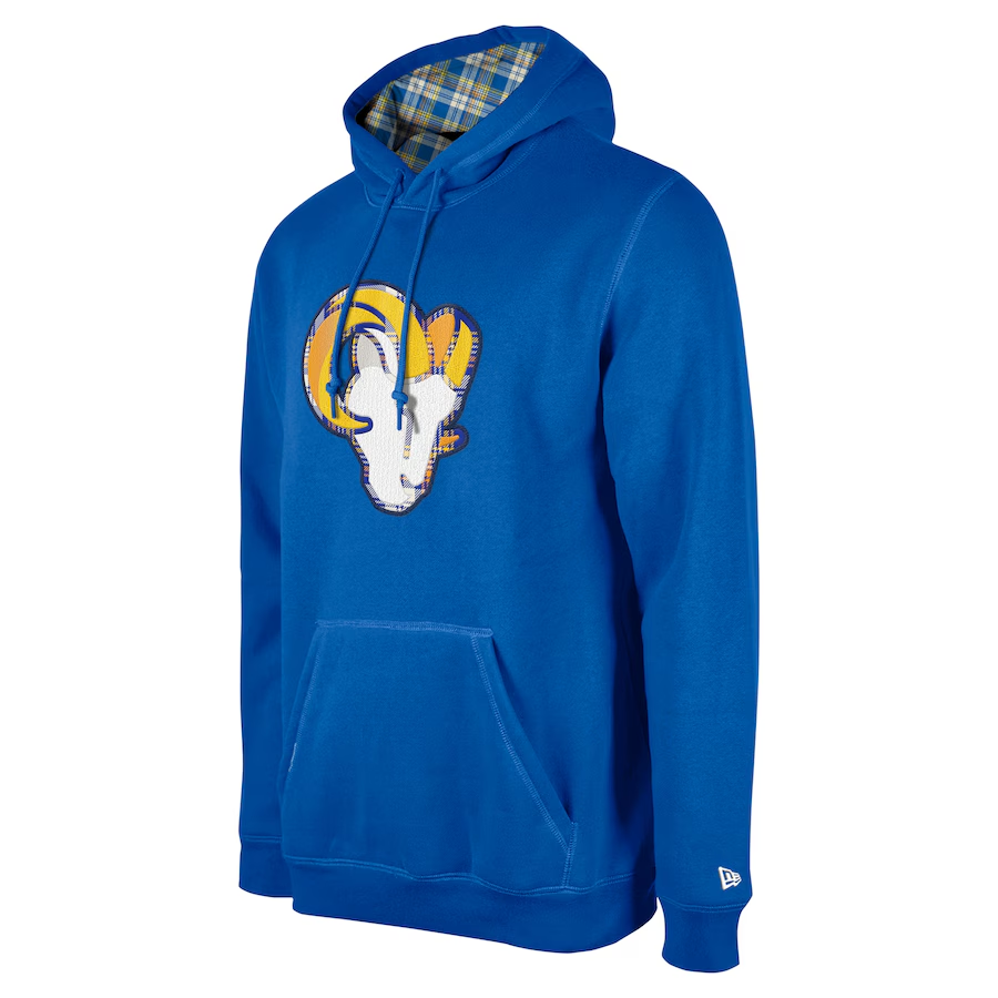LOS ANGELES RAMS MEN'S 2024 NFL SIDELINE 3RD DOWN PLAID PULLOVER HOODED SWEATSHIRT