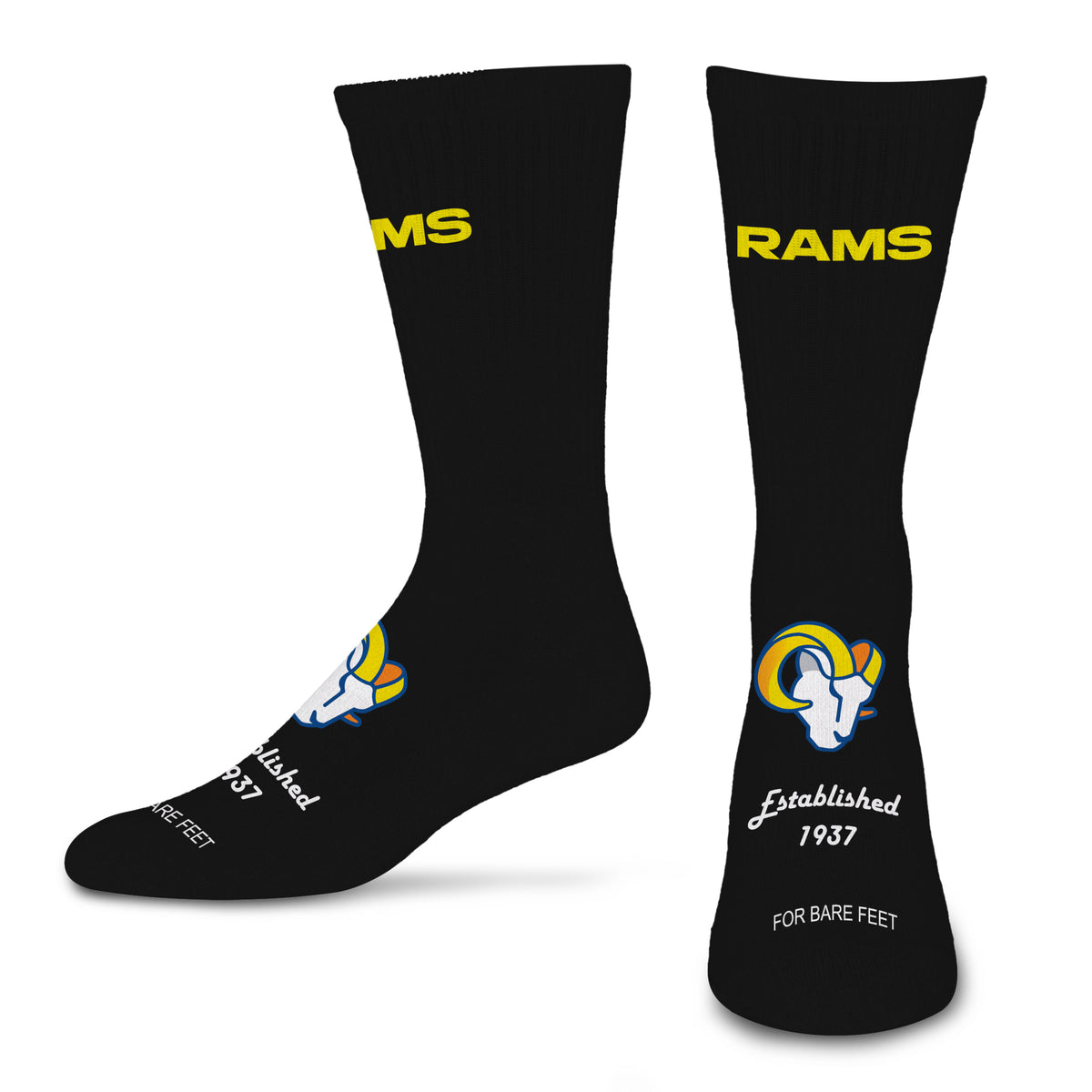 LOS ANGELES RAMS MEN'S FOR BARE FEET ESTABLISHED SOCK - BLACK
