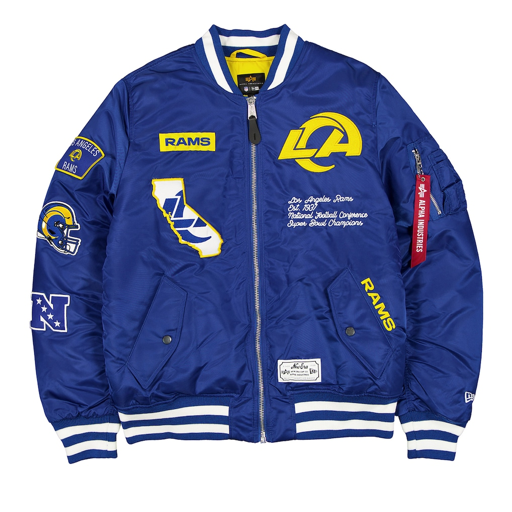 LOS ANGELES RAMS MEN'S NEWERA X ALPHA INDUSTRIES MA-1 BOMBER JACKET - BLUE