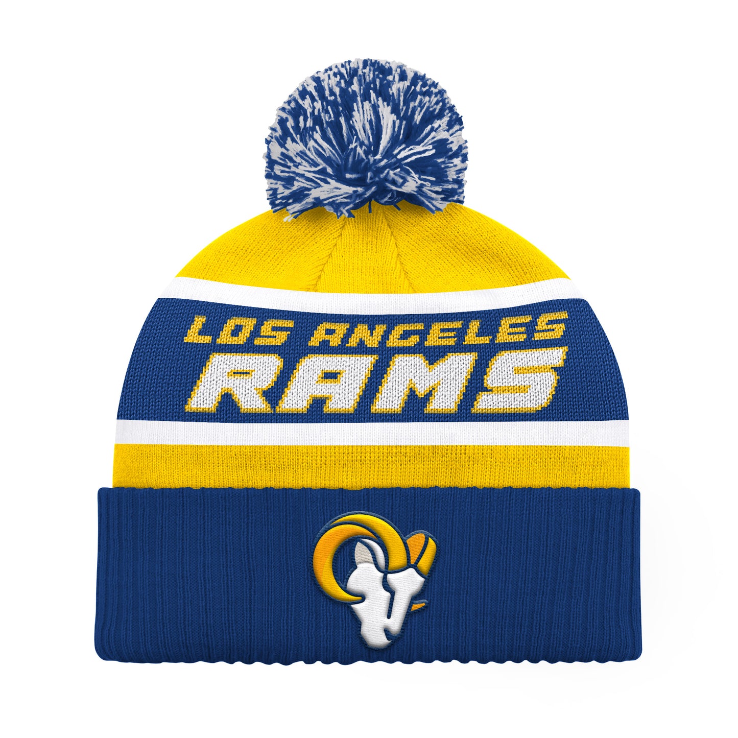 LOS ANGELES RAMS MEN'S STARTER LEGACY CUFFED KNIT WITH POM - GOLD/ROYAL