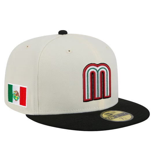 MEXICO WORLD BASEBALL CLASSIC TWO TONE  CUSTOM 59FIFTY FITTED HAT - CHROME WHITE/BLACK