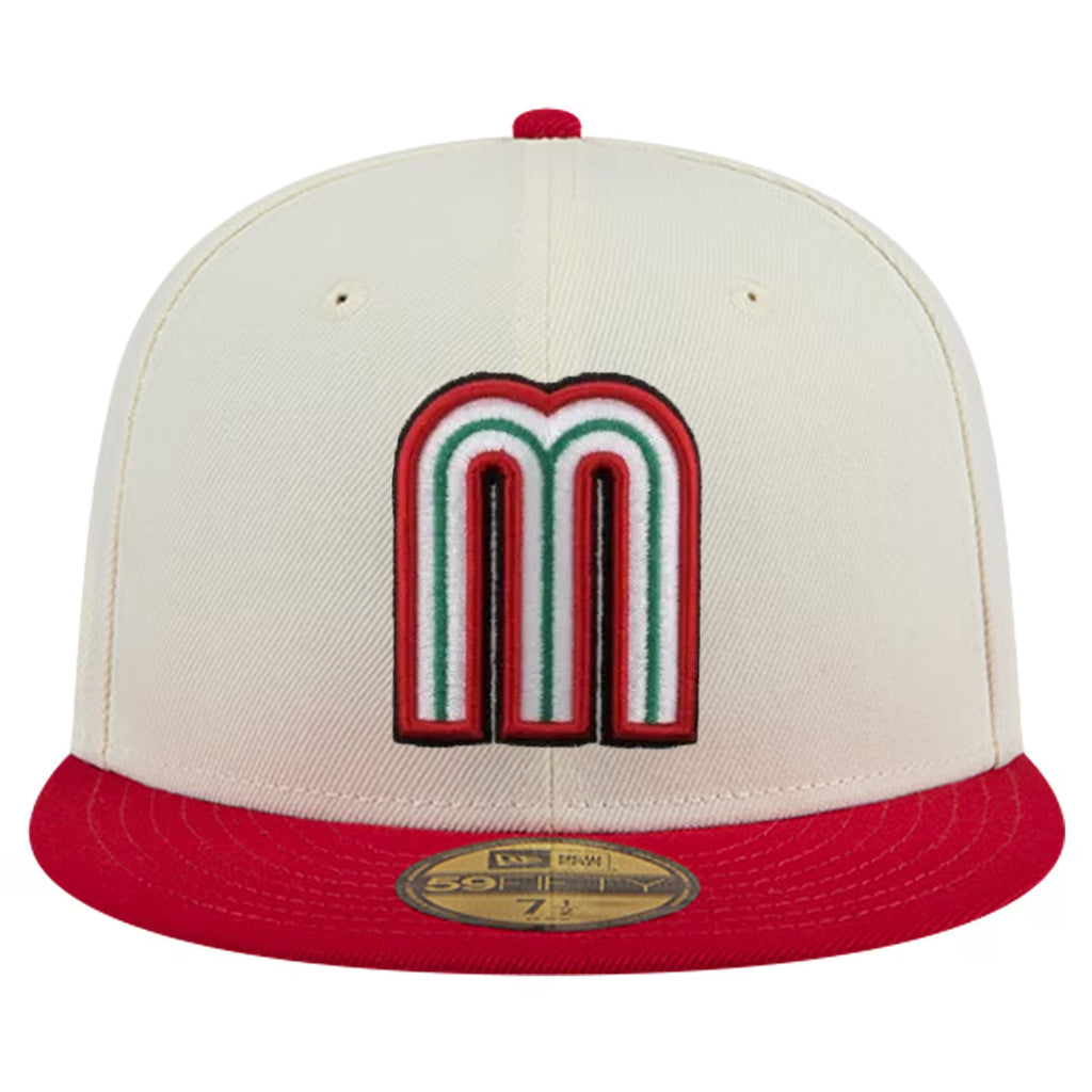 MEXICO WORLD BASEBALL CLASSIC TWO TONE  CUSTOM 59FIFTY FITTED HAT - CHROME WHITE/RED