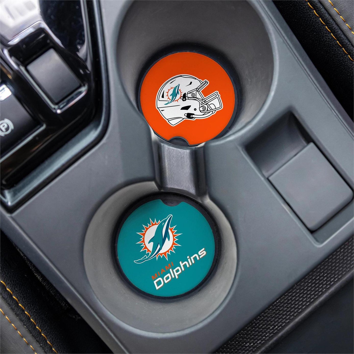 MIAMI DOLPHINS 2-PIECE CAR COASTER SET