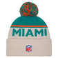 MIAMI DOLPHINS 2024 NFL HISTORIC SIDELINE CUFFED KNIT BEANIE WITH POM - STONE/AQUA