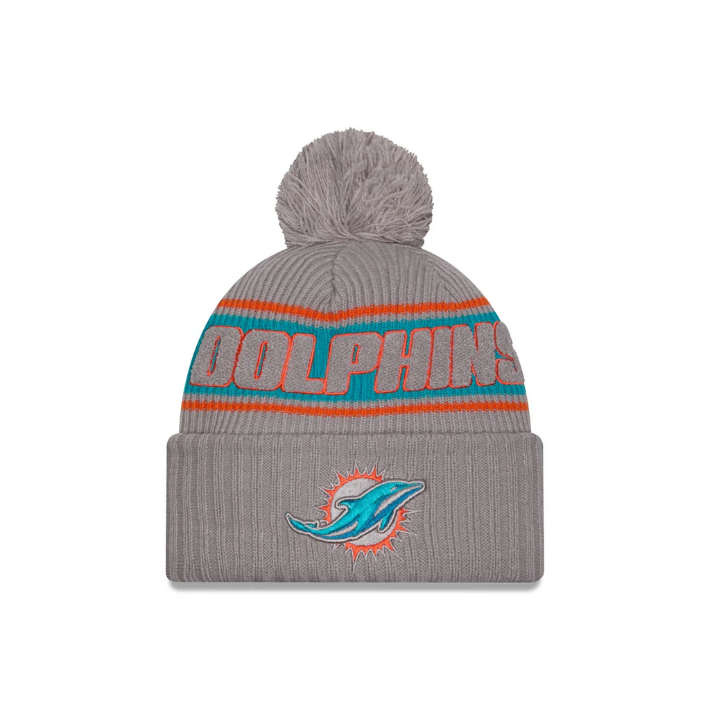 MIAMI DOLPHINS 2024 NFL SIDELINE CUFFED KNIT BEANIE WITH POM - GRAPHITE