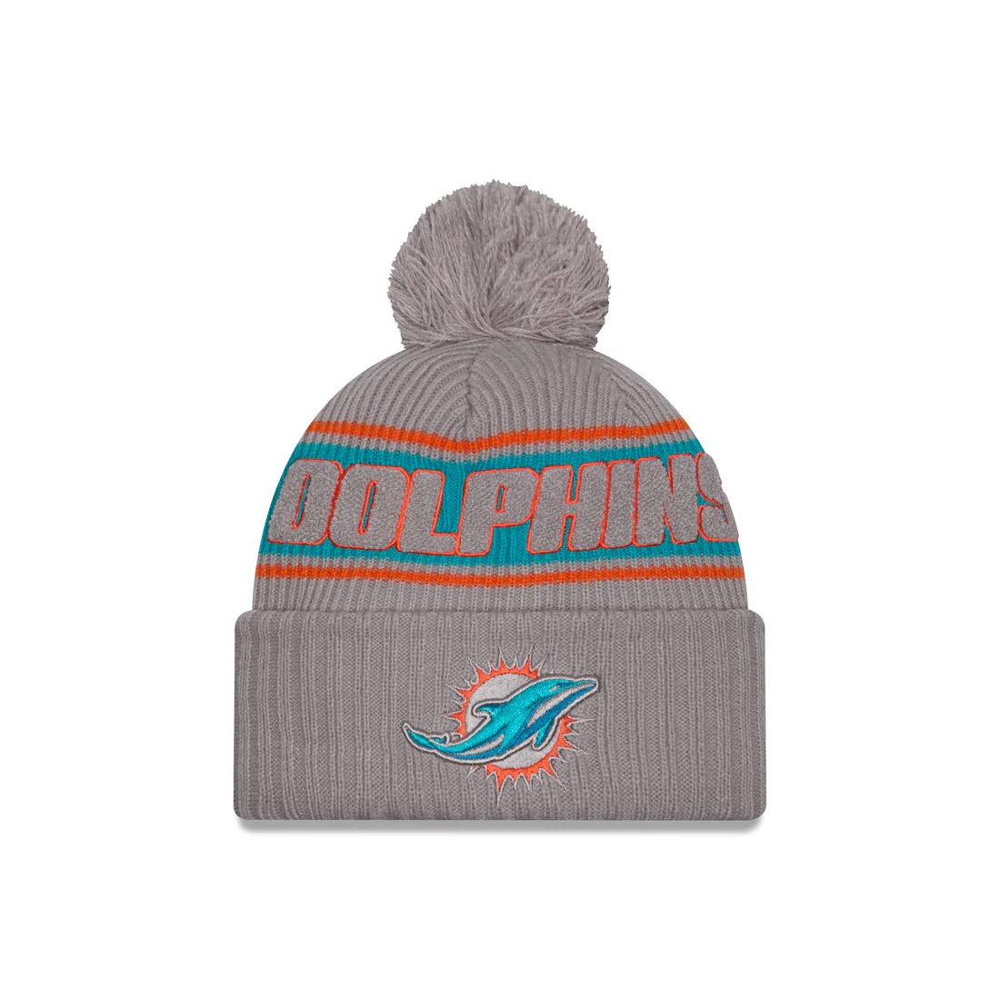 MIAMI DOLPHINS 2024 NFL SIDELINE CUFFED KNIT BEANIE WITH POM - GRAPHITE