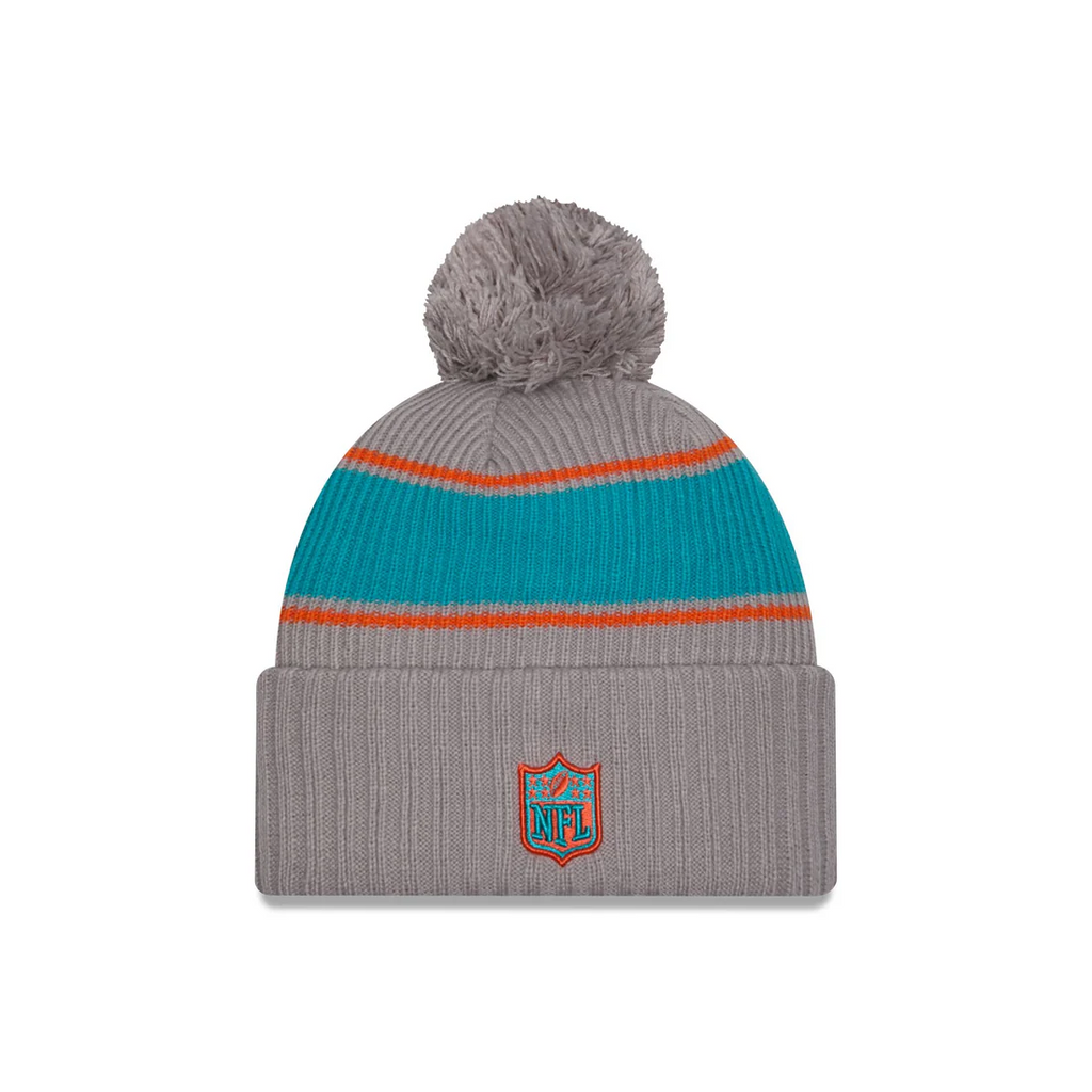 MIAMI DOLPHINS 2024 NFL SIDELINE CUFFED KNIT BEANIE WITH POM - GRAPHITE