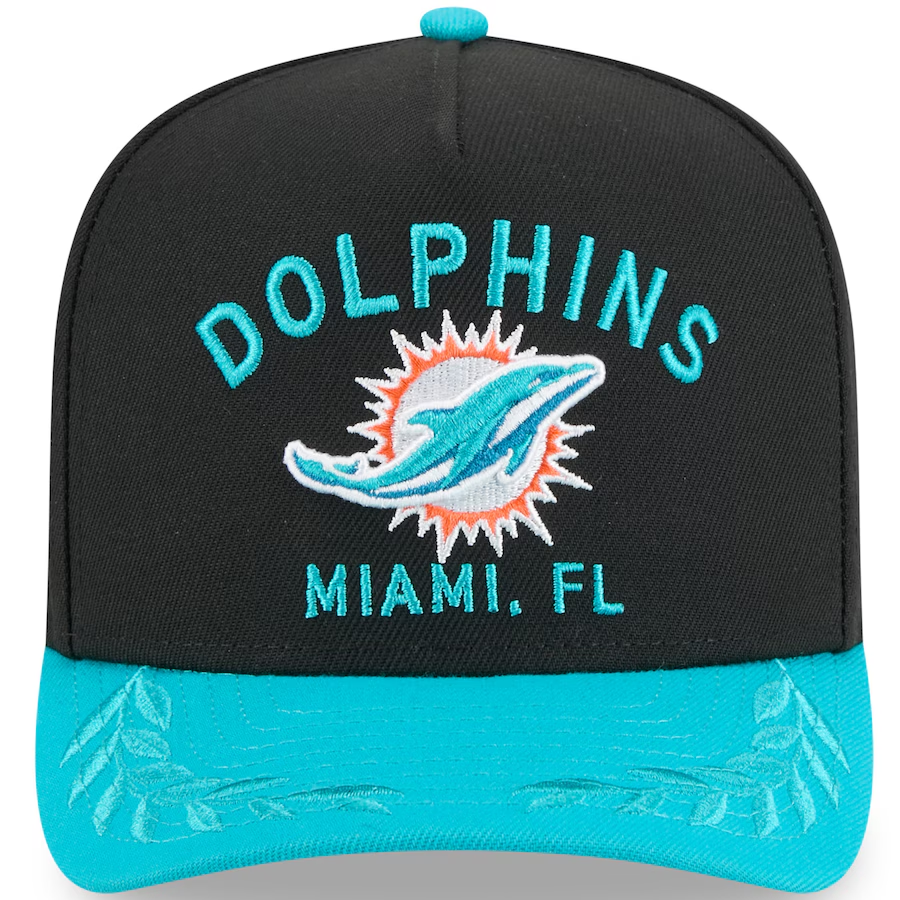 MIAMI DOLPHINS 2025 NFL DRAFT 9FIFTY A-FRAME SNAPBACK HAT - BLACK/AQUA