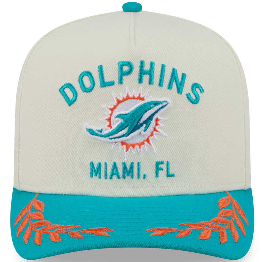 MIAMI DOLPHINS 2025 NFL DRAFT 9FIFTY A-FRAME SNAPBACK HAT - CHROME WHITE/AQUA